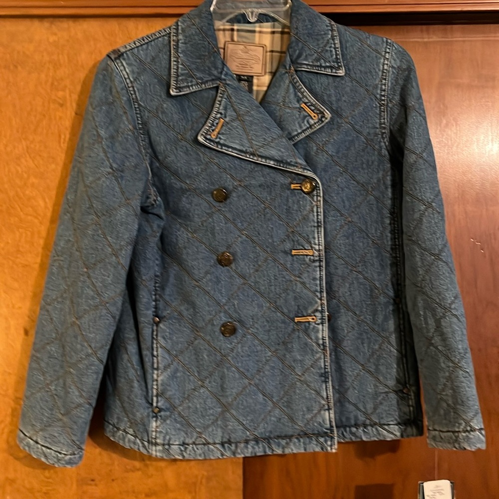 NWT Lauren Jeans Co Denim Quilted Jean Jacket. Size P/S. Double Breasted. Lined